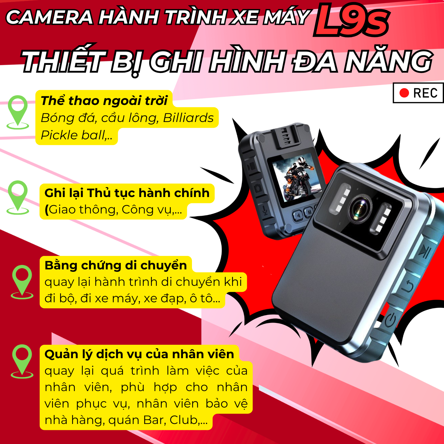 Camera hành trình xe máy L9S Plus Wifi - Ghi hình 1080FHD/2K, Pin 2000mAh, Quay liên tục 4.5-5h, Chống nước IP65, Thiết kế siêu bền, Phụ kiện xe máy/đi phượt/dash cam 9
